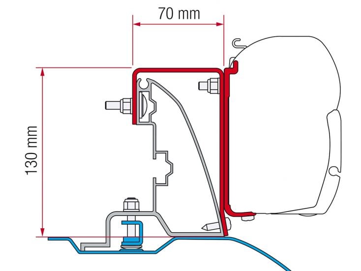 Fiamma F45 adapter do Ducato H2 Roof Rail >2006